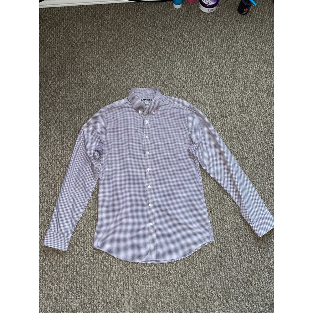 Express Checked Light Gray Button Down Dress Shirt